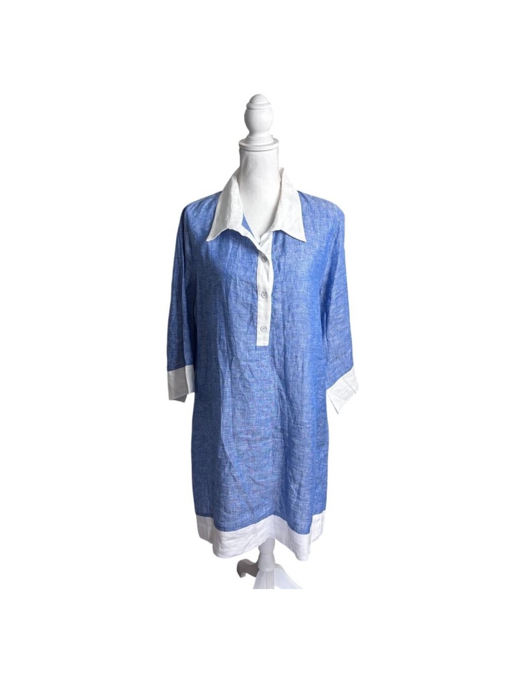Karen Kane Linen Shirt Dress Blue White Striped Boxy Fit Women’s L